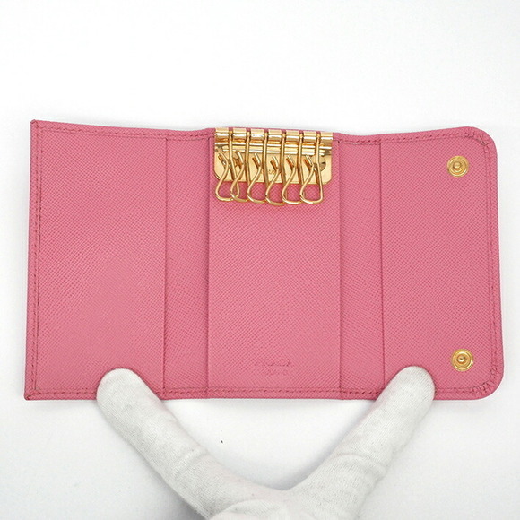 Prada Saffiano Keychain Key Case Triangle Logo Pink - Picture 3 of 7